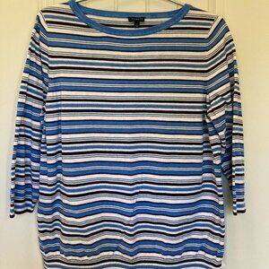 Talbots Blue and Silver Stripe Sweater, Women’s XL – 3/4 Sleeve